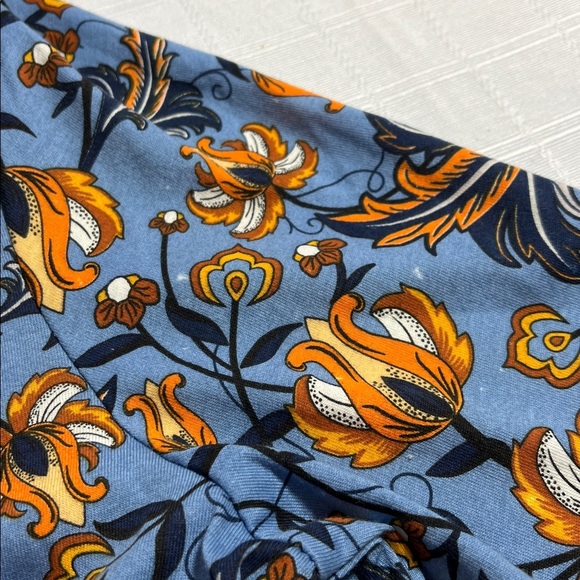 Zara Blue and Orange Floral Ruffle Peplum Top 100% Cotton Cottagecore Large - Picture 7 of 7